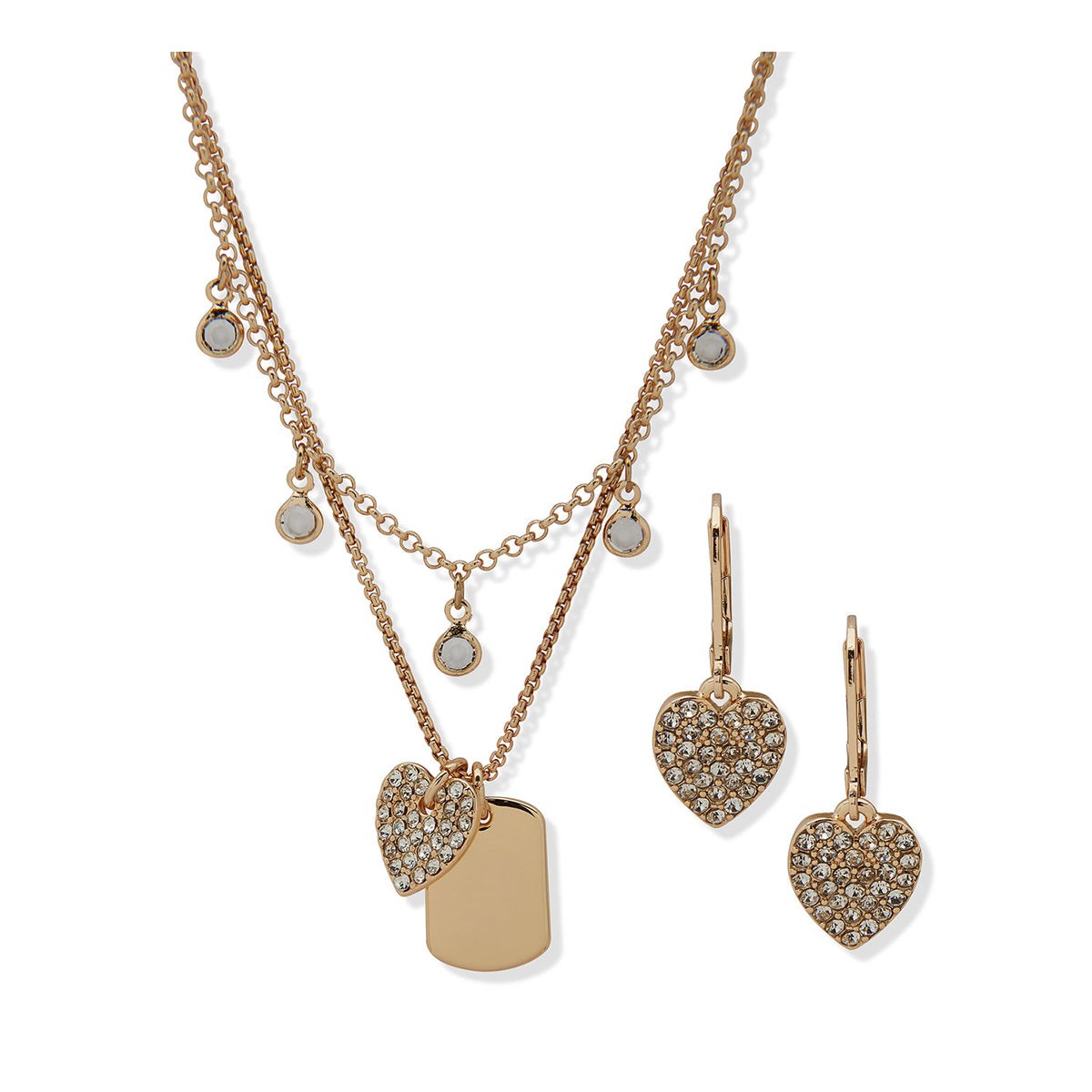 Set Collar Doble + Aros Colgantes Anne Klein Dorado 01S00228