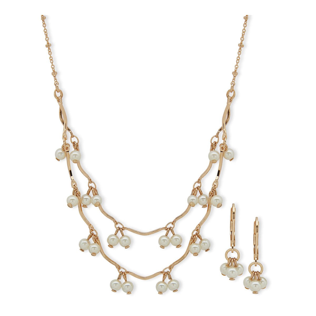 Set Collar Doble + Aros Colgantes Anne Klein Dorado 01S00232