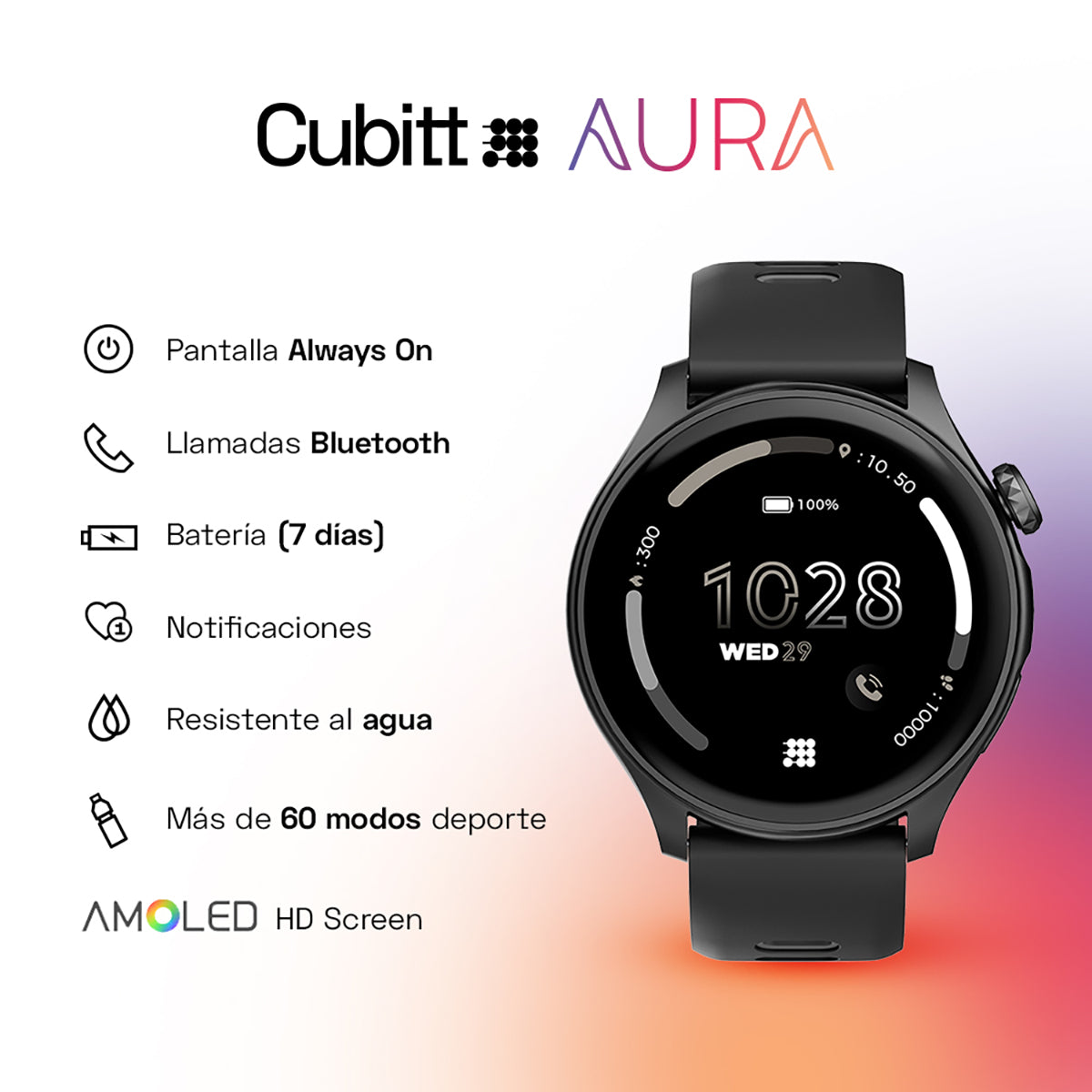 Reloj Smart Watch Cubitt CT-AURA1 Unisex Negro