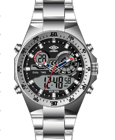 Reloj Análogo Digital Hombre Umbro Plus Plateado UMBP-1500-44
