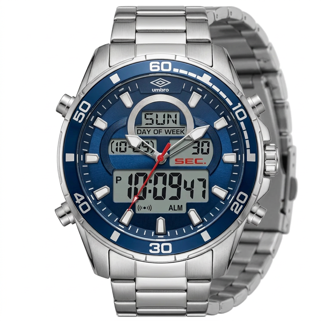 Reloj Análogo Digital Hombre Umbro Plus Plateado UMBP-1500-47