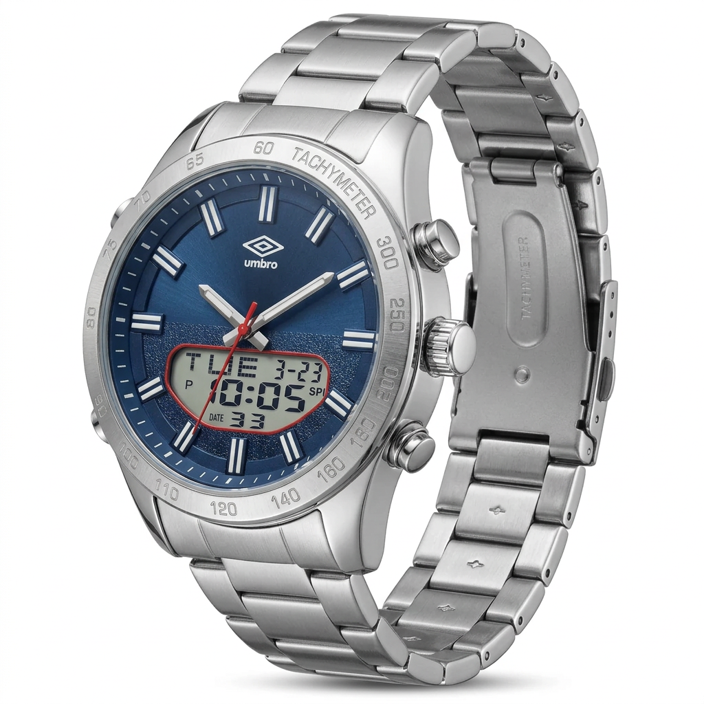 Reloj Análogo Digital Hombre Umbro Plus Plateado UMBP-1500-55