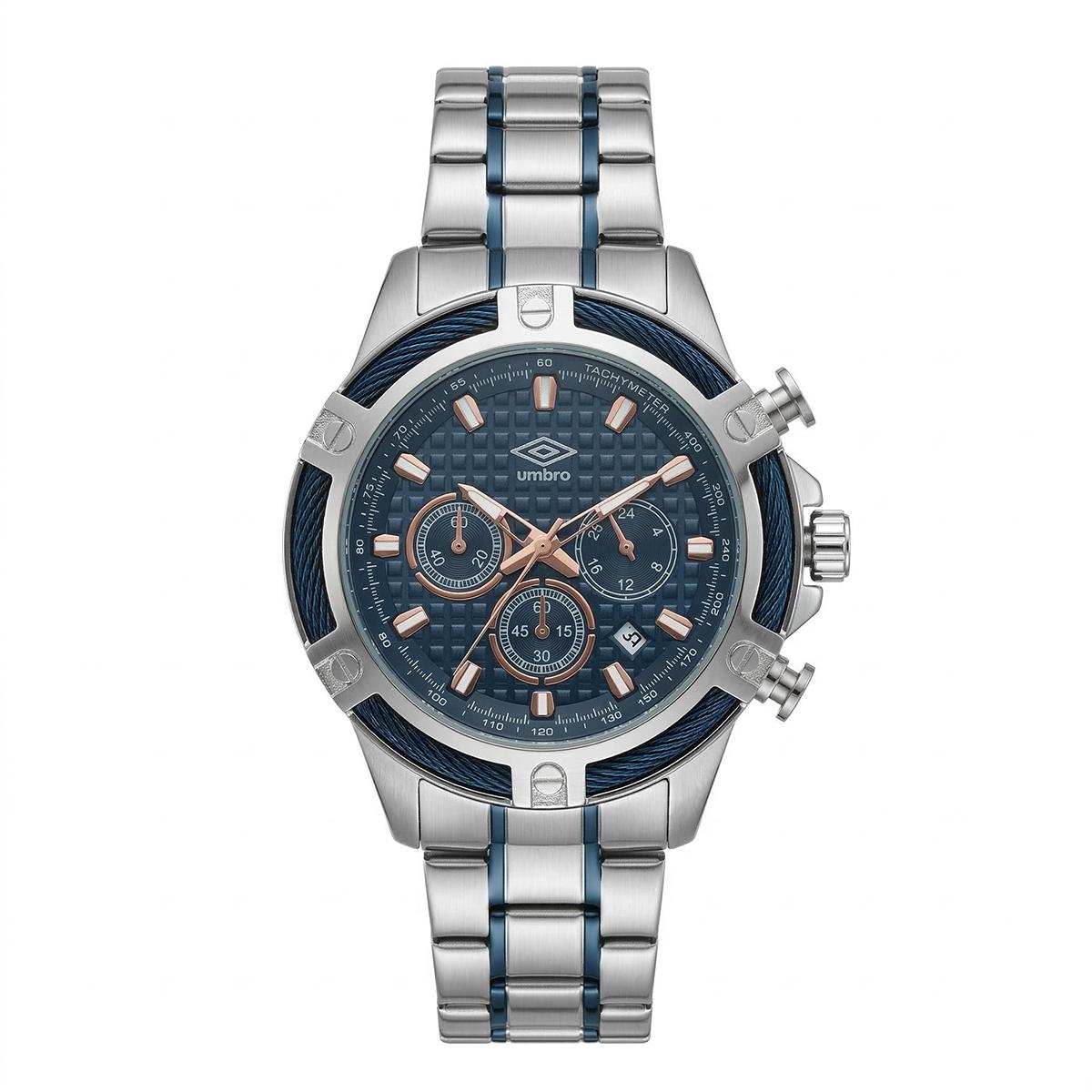 Reloj Análogo Hombre Umbro Plus Plateado/Azul UMBP-1500-127