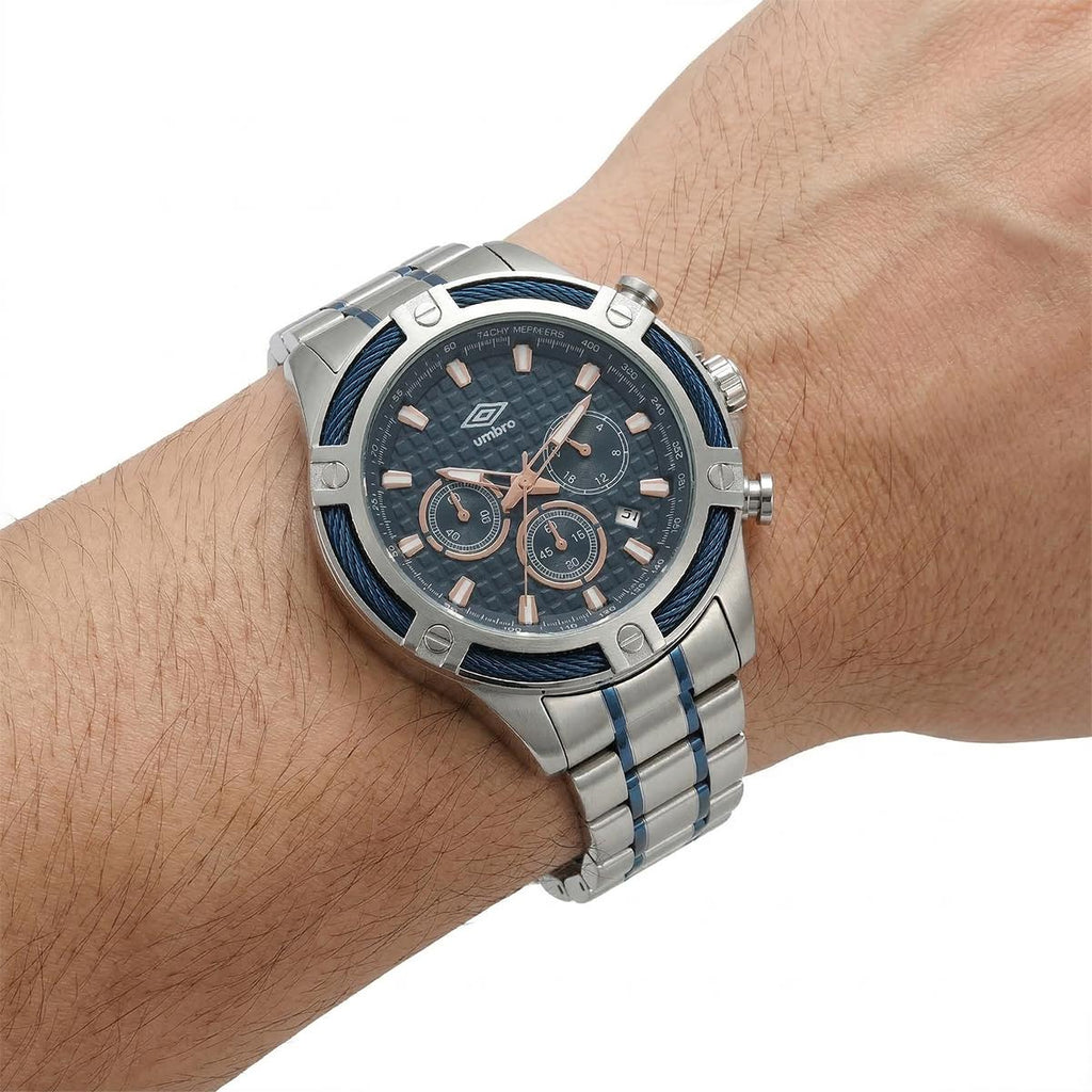 Reloj Análogo Hombre Umbro Plus Plateado/Azul UMBP-1500-127